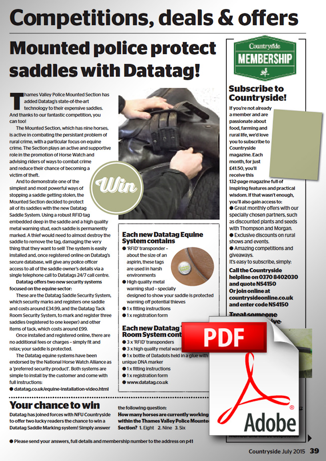 MOUNTED POLICE PROTECT SADDLES WITH DATATAG!