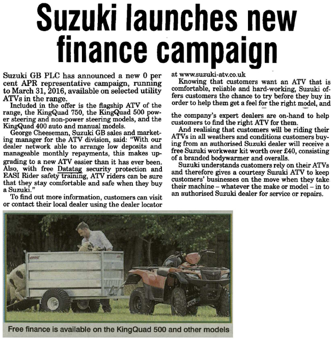 THE FARMER NEWS ARTICLE ON SUZUKI ATV CAMPAIGN