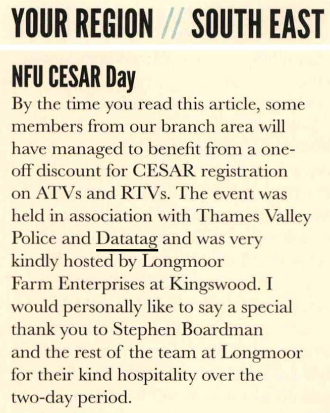 NFU BRITISH FARMERS AND GROWERS NEWS ARTICLE - CESAR-IT DAY