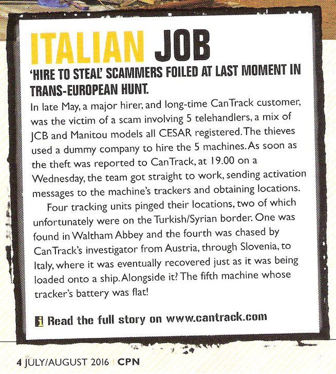 CONSTRUCTION PLANT NEWS NEWS ARTICLE - Italian Job 'HIRE TO STEAL'