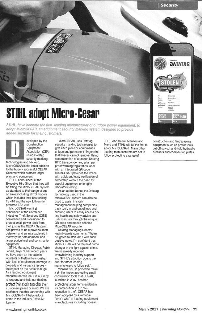 FEATURE ARTICLE FARMING MONTHLY - STIHL ADOPT MICROCESAR