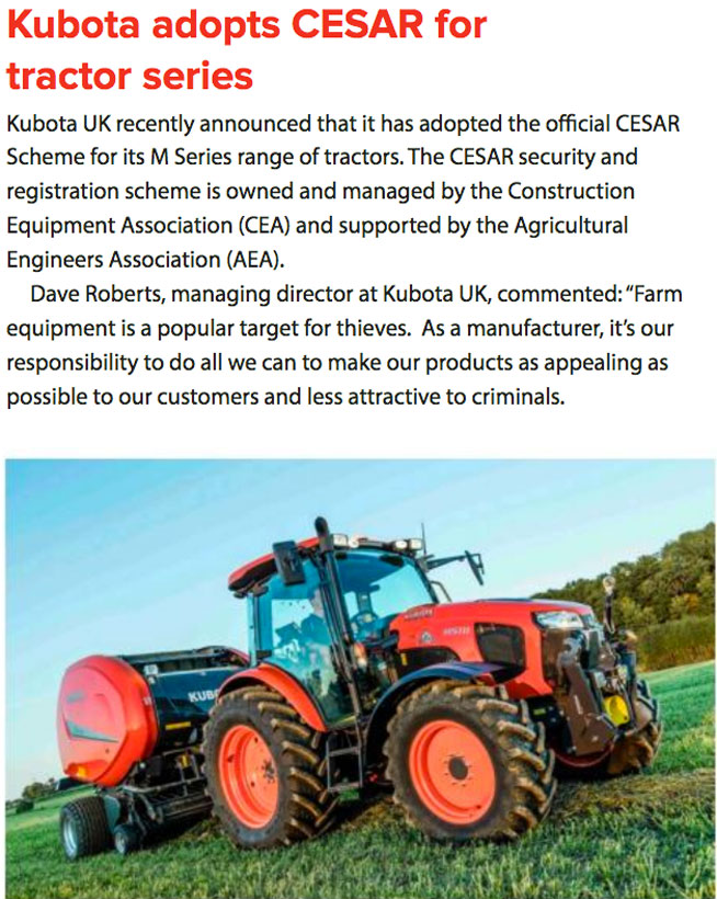 FEATURE ARTICLE CONSTRUCTION WORX - KUBOTA ADOPTS CESAR FOR TRACTOR SERIES